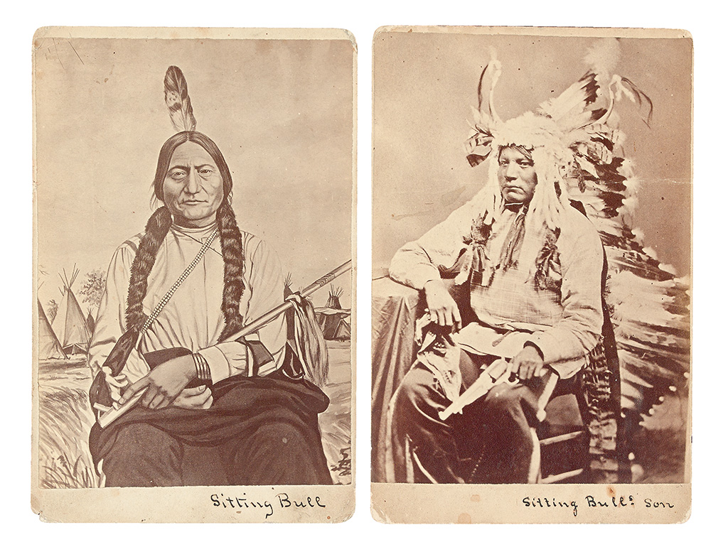 (AMERICAN INDIANS--PHOTOGRAPHS.) Goff, Orlando Scott; photographer. Cabinet card portraits of Sitting Bull and his son.